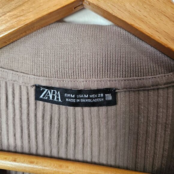 EUC ZARA TAUPE / TAN RIBBED HALF BUTTONED BODYSUIT LONGSLEEVES SIZE M - Picture 9 of 12